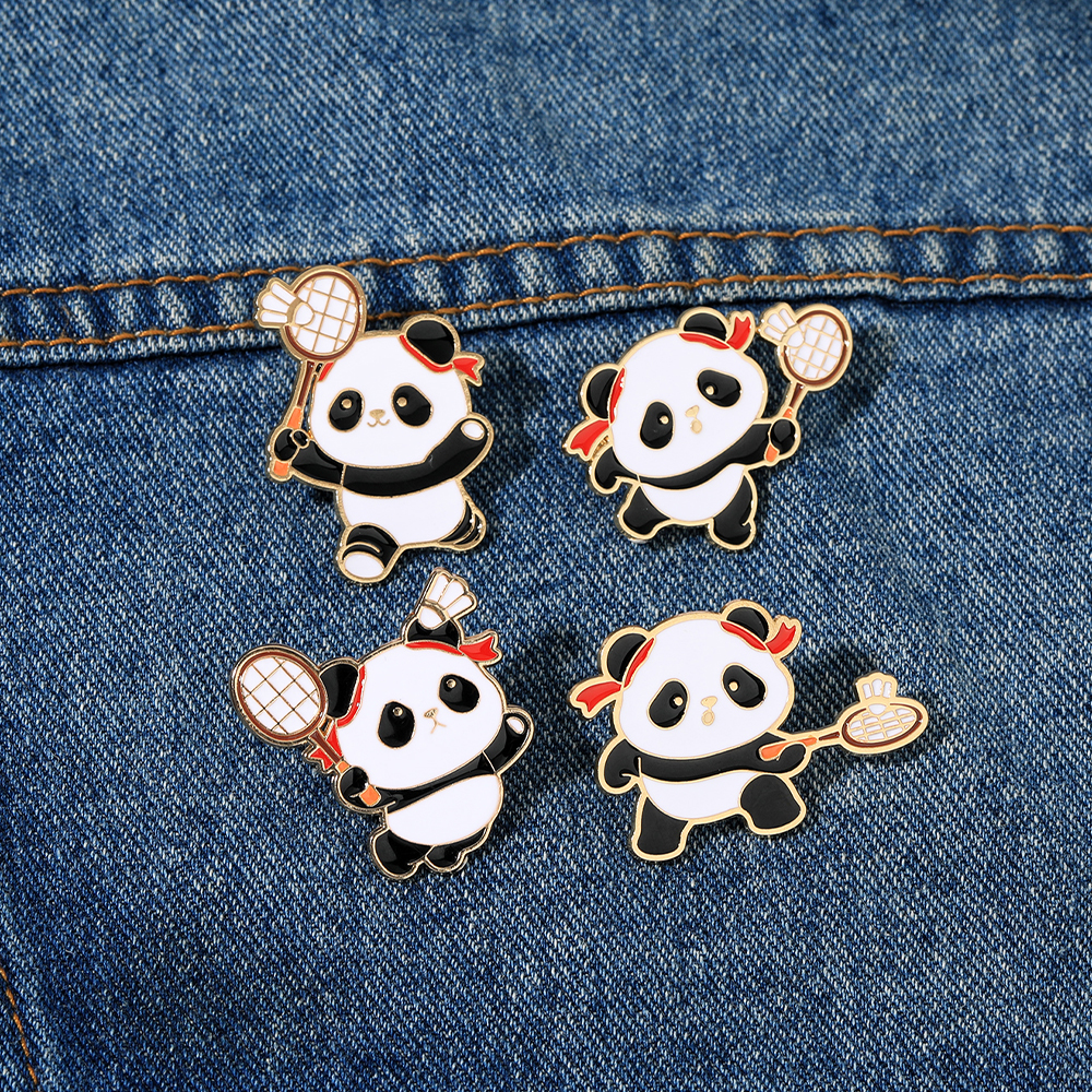 Badminton Icon - 4Pcs/Set Funny Panda Play Badminton Design