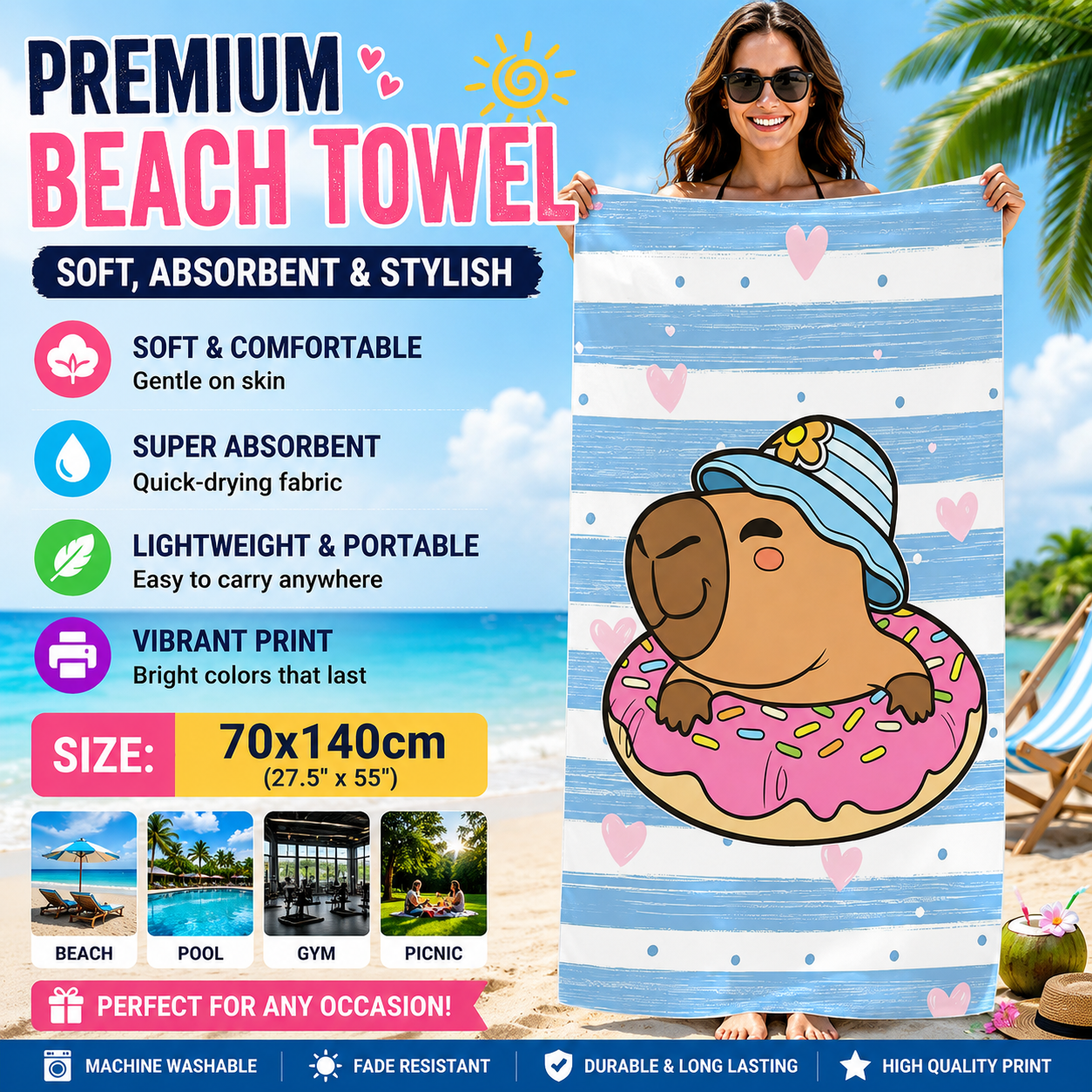 Capybara Cartoon Beach Towel Q - Towel Small Sport 评论和价格