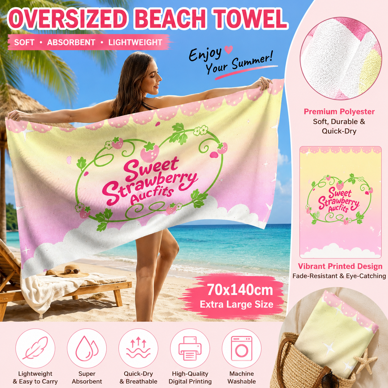 Summer Sweet Strawberry Beach  - Towel Small Sport 评论和价格